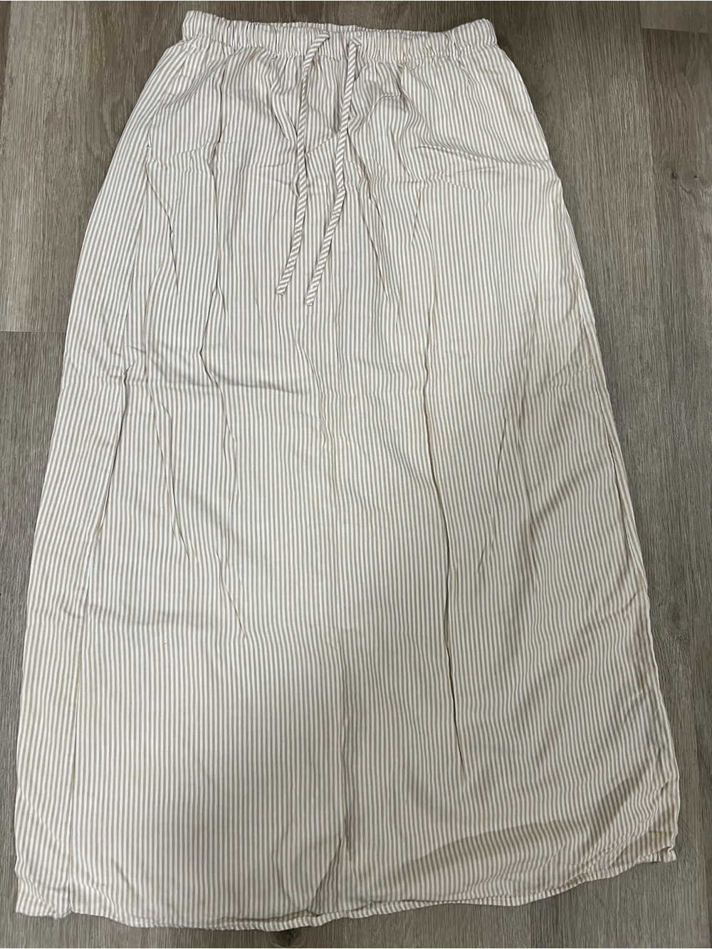 Simons Cream Maxi Skirt with Light Brown Pinstripes Waist  very stretchy- Size S